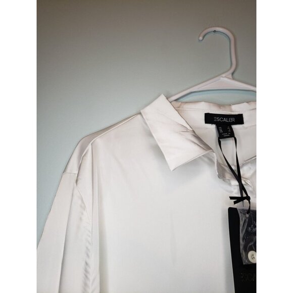 Escalier Womens Sz L Blouse Hidden Button Front Long Sleeve White Silky Top NWT - Picture 6 of 9